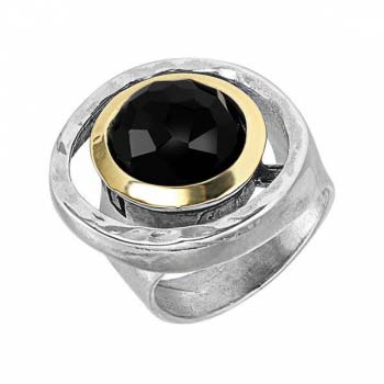 Серебряное кольцо с ониксом и золотом MVR1223GON