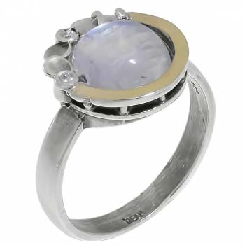 Серебряное кольцо с лунным камнем, куб.цирконом и золотом MVR1536GMS
