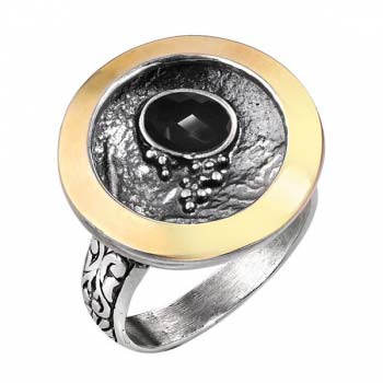 Серебряное кольцо с ониксом и золотом MVR1595GON