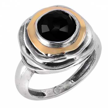 Серебряное кольцо с ониксом и золотом MVR1103GON