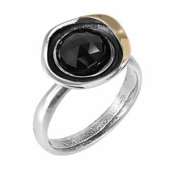 Серебряное кольцо с ониксом и золотом MVR1608GON
