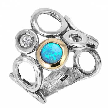 Серебряное кольцо с опалом иск., куб.цирконом и золотом MVR238GOP