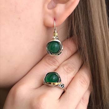Серебряные серьги с халцедоном и золотом MVE812GHL