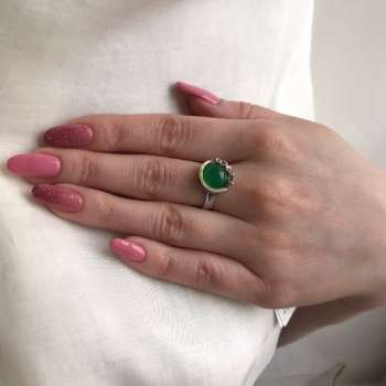 Серебряное кольцо с халцедоном, куб.цирконом и золотом MVR1536GHL/1