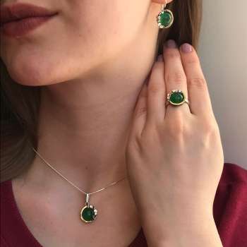 Серебряное кольцо с халцедоном, куб.цирконом и золотом MVR1536GHL/1