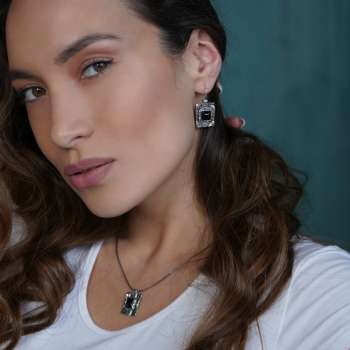 Серебряное колье с ониксом 01N696ON