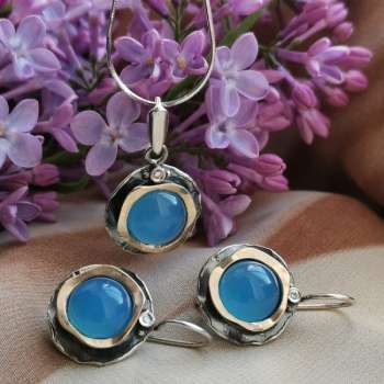 Серебряное колье с халцедоном, куб.цирконом и золотом MVN1312GHL/1