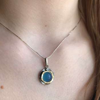 Серебряное колье с халцедоном, куб.цирконом и золотом MVN1312GHL/1