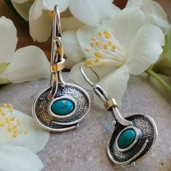 Серебряные серьги с бирюзой и золотом MVE1751GTQ