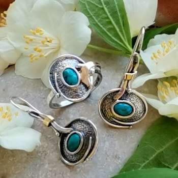 Серебряные серьги с бирюзой и золотом MVE1751GTQ