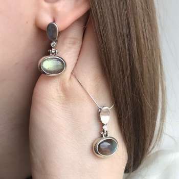 Серебряное колье с лабрадором и куб.цирконом MVN1200LB
