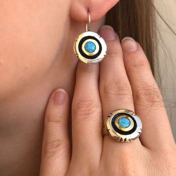Серебряное кольцо с опалом иск. и золотом MVR1187GOP