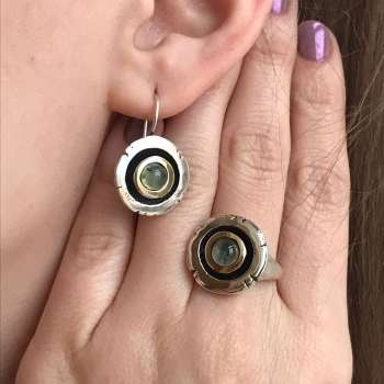 Серебряные серьги с пренитом и золотом MVE1187GPN