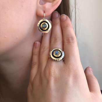 Серебряные серьги с лабрадором и золотом MVE1187GLB