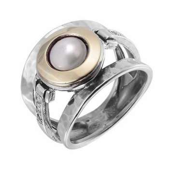 Серебряное кольцо с жемчугом, куб.цирконом и золотом MVR1233GPL