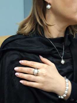 Серебряные серьги с жемчугом, куб.цирконом и золотом MVE1584GPL