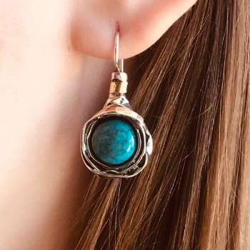 Серебряные серьги с бирюзой и золотом MVE812GTQ