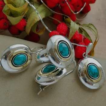 Серебряное колье с бирюзой и золотом MVN1731GTQ