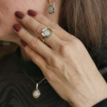 Серебряное колье с лунным камнем, куб.цирконом и золотом MVN1536GMS