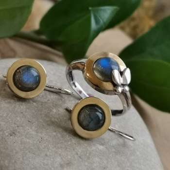 Серебряные серьги с лабрадором и золотом MVE1732GLB