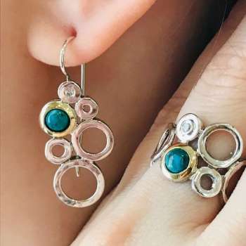 Серебряное кольцо с бирюзой, куб.цирконом и золотом MVR238GTQ