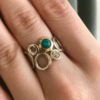 Серебряное кольцо с бирюзой, куб.цирконом и золотом MVR238GTQ