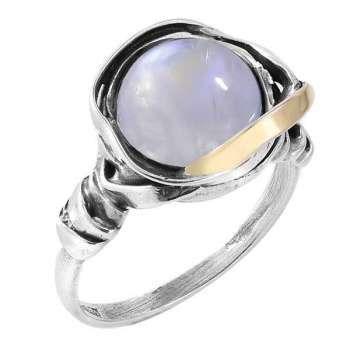 Серебряное кольцо с лунным камнем и золотом MVR812GMS