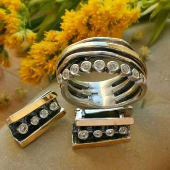 Серебряное кольцо с куб.цирконом и золотом MVR1289GCZ