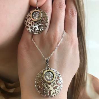 Серебряное колье с куб.цирконом и золотом MVN1037GCZ