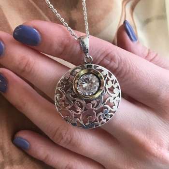 Серебряное колье с куб.цирконом и золотом MVN1037GCZ