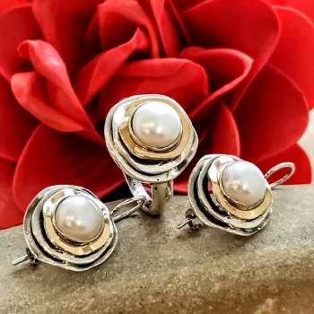 Серебряные серьги с жемчугом и золотом MVE1103GPL
