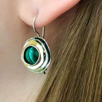 Серебряные серьги с малахитом и золотом MVE1103GML