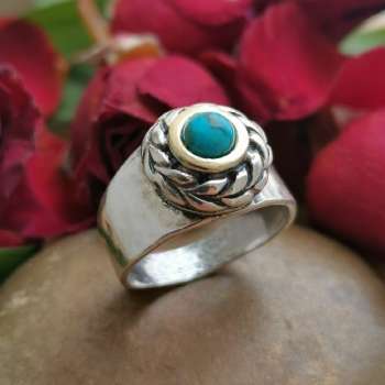 Серебряное кольцо с бирюзой и золотом MVR1652GTQ