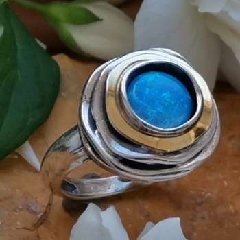 Серебряное кольцо с опалом иск. и золотом MVR1103GOP