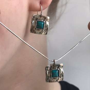 Серебряные серьги с бирюзой 01E628TQ