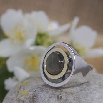 Серебряное кольцо с лабрадором и золотом MVR1223GLB