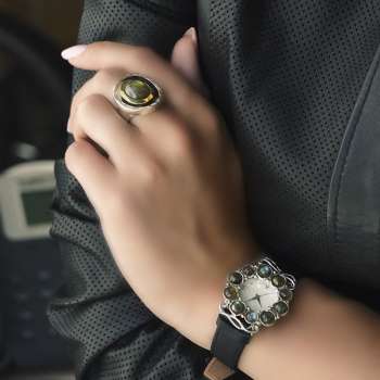 Серебряное кольцо с лабрадором и золотом MVR1223GLB