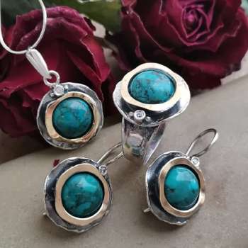 Серебряное колье с бирюзой и золотом MVN1312GTQ