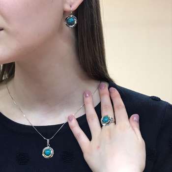 Серебряное колье с бирюзой и золотом MVN1312GTQ