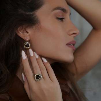 Серебряное кольцо с гранатом, куб.цирконом и золотом MVR1312GGR