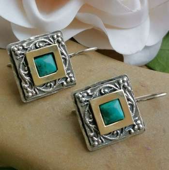 Серебряные серьги с бирюзой и золотом MVE1195GTQ