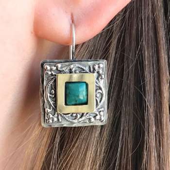 Серебряные серьги с бирюзой и золотом MVE1195GTQ