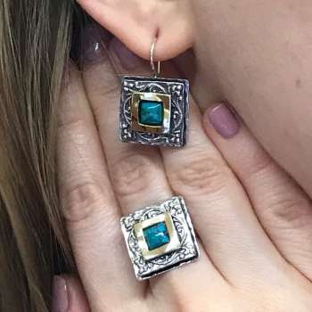 Серебряные серьги с бирюзой и золотом MVE1195GTQ