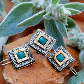 Серебряные серьги с бирюзой и золотом MVE1195GTQ