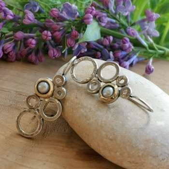 Серебряные серьги с жемчугом, куб.цирконом и золотом MVE238GPL