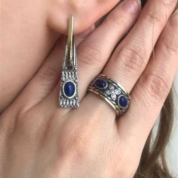 Серебряное кольцо с лазуритом, куб.цирконом и золотом SNR3208LZ