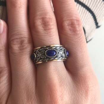 Серебряное кольцо с лазуритом, куб.цирконом и золотом SNR3208LZ