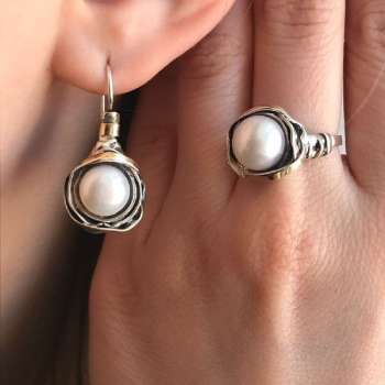Серебряные серьги с жемчугом и золотом MVE812GPL