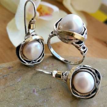 Серебряное кольцо с жемчугом, жемчугом MVR812GPL