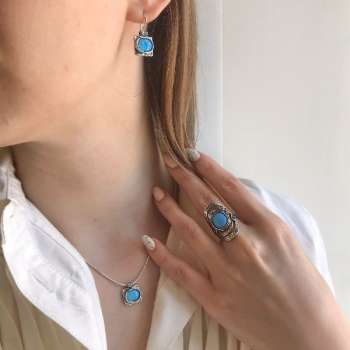 Серебряное колье с опалом иск. 01N176OP